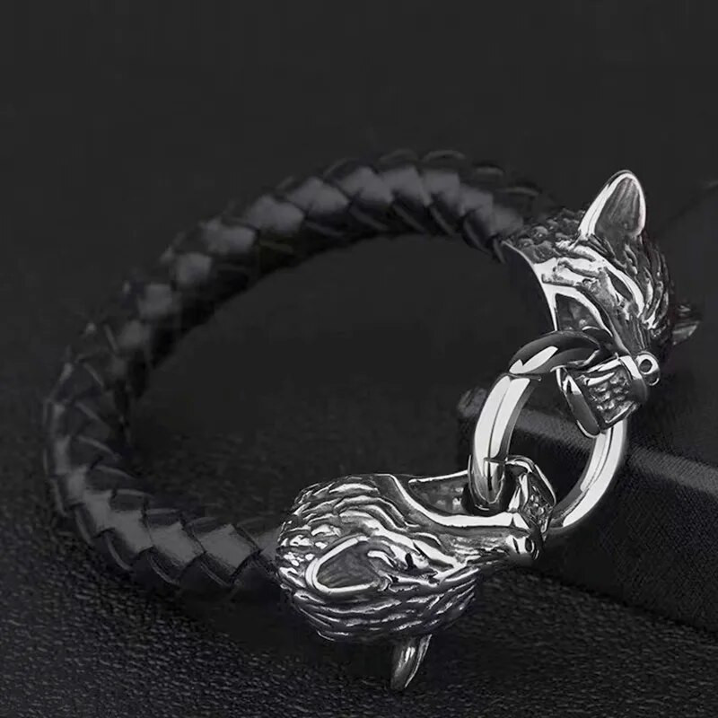 Wolf Head Kožna narukvica Muškarci Domineering Street Cool Modni nakit Muški vintage nordijski nakit Poklon