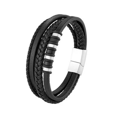 Brățară din piele împletită în două tonuri clasică cu un singur strat Brățări din metal cu închizătoare magnetică Bijuterii casual pentru bărbați.