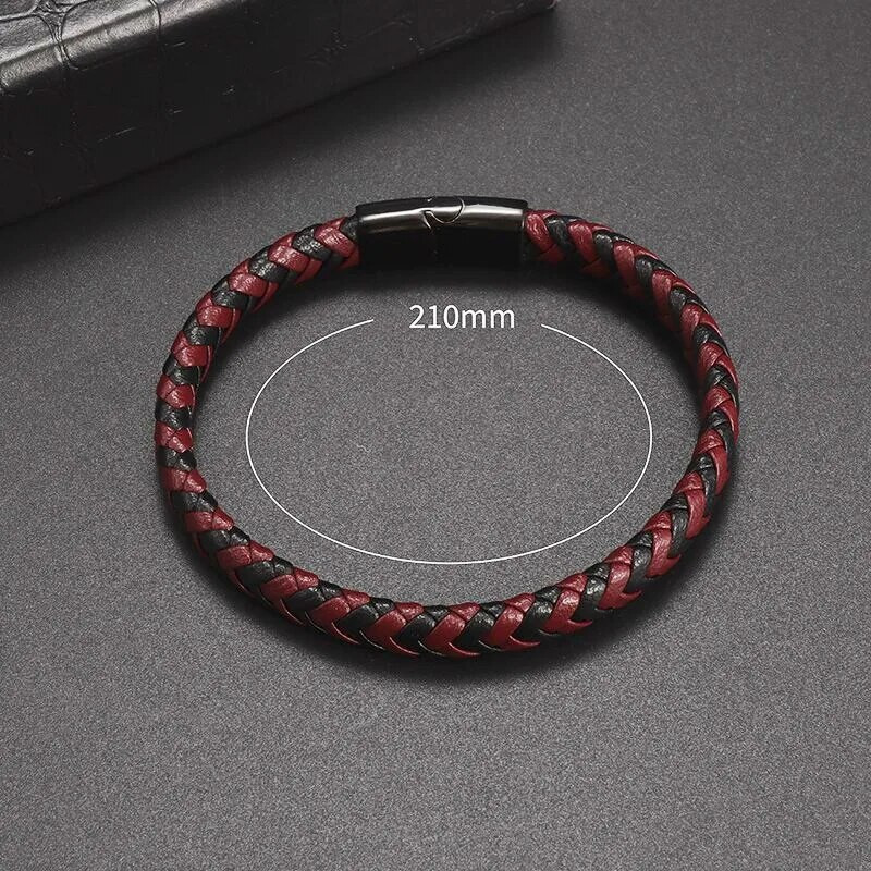 Brățară din piele împletită în două tonuri clasică cu un singur strat Brățări din metal cu închizătoare magnetică Bijuterii casual pentru bărbați.