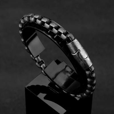 MKENDN Vintage oksidirane narukvice s lančićima od crne kutije za muškarce Punk motociklističke narukvice s privjescima od nehrđajućeg čelika Muški Pulseira