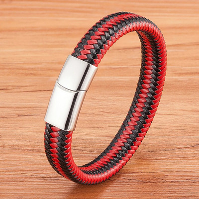 XQNI Classic Timeless 3 culori buton din oțel inoxidabil Brățară din piele pentru bărbați 6 culori selecție Cadou de lux Dimensiuni DIY Logo sculptat