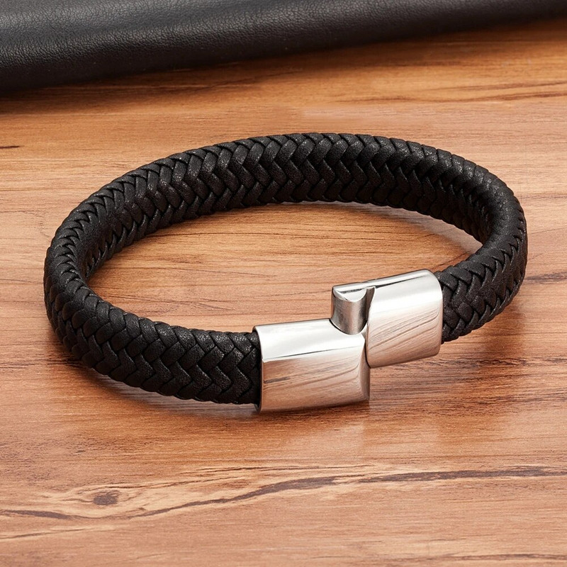 XQNI Classic Timeless 3 culori buton din oțel inoxidabil Brățară din piele pentru bărbați 6 culori selecție Cadou de lux Dimensiuni DIY Logo sculptat