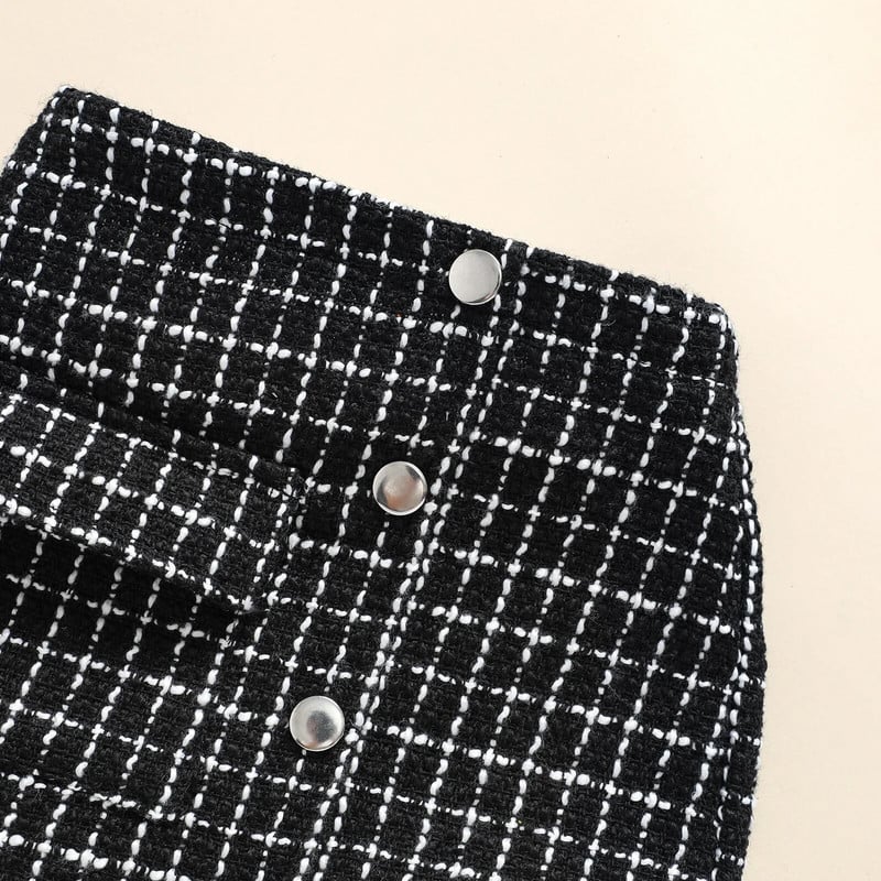 Mažų vaikų mergaičių 2 vnt madingi komplektai, pusiau languotų suknelių komplektas ilgomis rankovėmis megztas megztinis + šoninės kišenės netaisyklingas sijonas