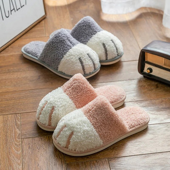 Зимна къща Памучни чехли Топли кожени обувки Удобни сладки, прекрасна анимационна котка Вътрешна спалня Жени Мъже Любители Космати пързалки