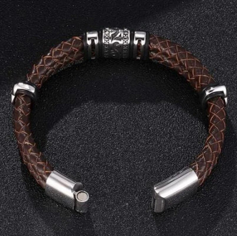 Brățară din piele împletită maro punk cu două straturi pentru bărbați cu închidere magnetică din metal Brățară de afaceri pentru bărbați bijuterii cadou