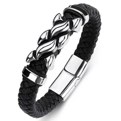 Brățări pentru bărbați cu farmec de modă Cataramă magnetică împletită în straturi din piele Brățară punk rock înfășurată Bijuterii casual pentru bărbați