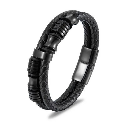 Brățări pentru bărbați cu farmec de modă Cataramă magnetică împletită în straturi din piele Brățară punk rock înfășurată Bijuterii casual pentru bărbați