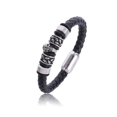 Brățări pentru bărbați cu farmec de modă Cataramă magnetică împletită în straturi din piele Brățară punk rock înfășurată Bijuterii casual pentru bărbați