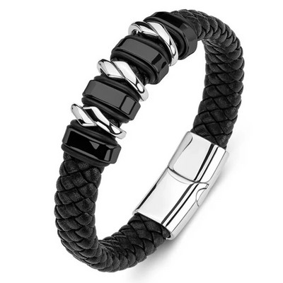 Brățări pentru bărbați cu farmec de modă Cataramă magnetică împletită în straturi din piele Brățară punk rock înfășurată Bijuterii casual pentru bărbați
