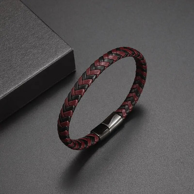 Brățări pentru bărbați cu farmec de modă Cataramă magnetică împletită în straturi din piele Brățară punk rock înfășurată Bijuterii casual pentru bărbați