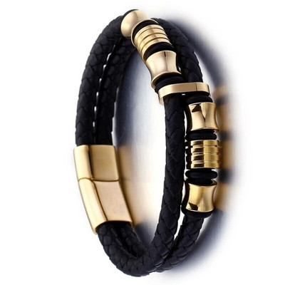 Brățări pentru bărbați cu farmec de modă Cataramă magnetică împletită în straturi din piele Brățară punk rock înfășurată Bijuterii casual pentru bărbați
