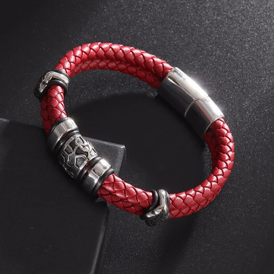 Brățări pentru bărbați cu farmec de modă Cataramă magnetică împletită în straturi din piele Brățară punk rock înfășurată Bijuterii casual pentru bărbați