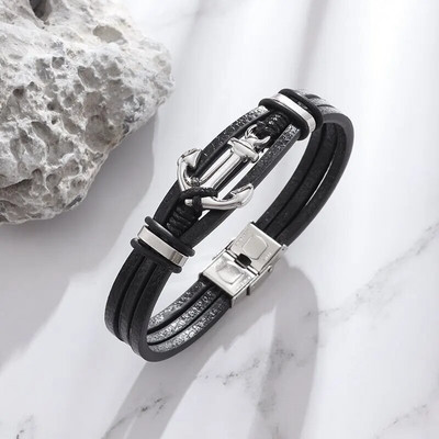 Brățări pentru bărbați cu farmec de modă Cataramă magnetică împletită în straturi din piele Brățară punk rock înfășurată Bijuterii casual pentru bărbați