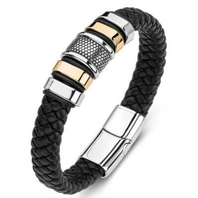 Brățări pentru bărbați cu farmec de modă Cataramă magnetică împletită în straturi din piele Brățară punk rock înfășurată Bijuterii casual pentru bărbați