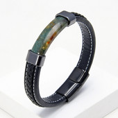 Luksuzna muška crna pletena kožna narukvica od prirodnog kamena, magnetska kopča od nehrđajućeg čelika, trendi narukvica s privjeskom Homme Jewelry