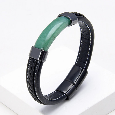 Luksuzna muška crna pletena kožna narukvica od prirodnog kamena, magnetska kopča od nehrđajućeg čelika, trendi narukvica s privjeskom Homme Jewelry