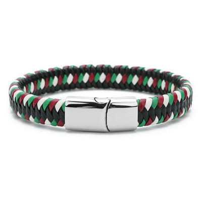 Uus mitmevärviline kangast nahast käevõru meeste roostevabast terasest magnetklamber, meeste naiste võlu käevõrud, kingitused meestele hulgimüük