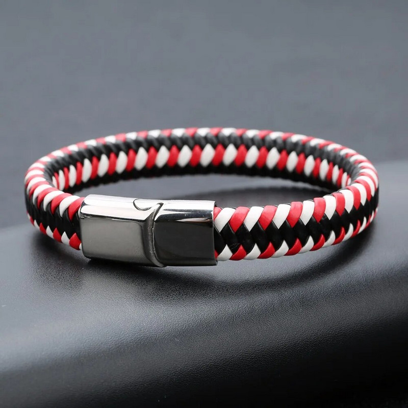 Uus mitmevärviline kangast nahast käevõru meeste roostevabast terasest magnetklamber, meeste naiste võlu käevõrud, kingitused meestele hulgimüük