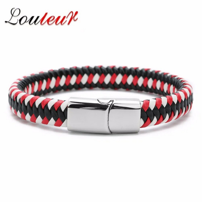 Uus mitmevärviline kangast nahast käevõru meeste roostevabast terasest magnetklamber, meeste naiste võlu käevõrud, kingitused meestele hulgimüük