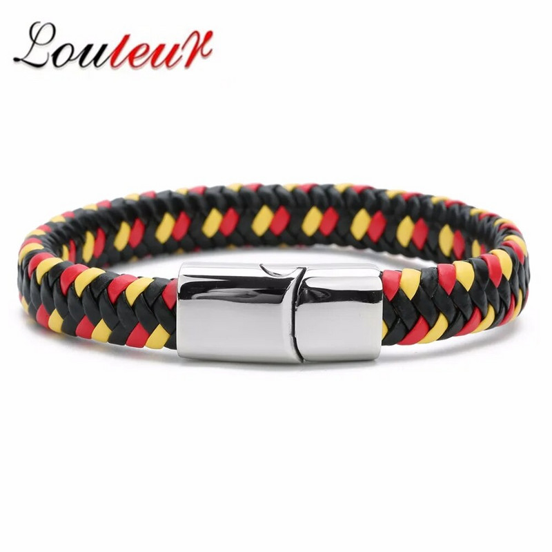 Uus mitmevärviline kangast nahast käevõru meeste roostevabast terasest magnetklamber, meeste naiste võlu käevõrud, kingitused meestele hulgimüük