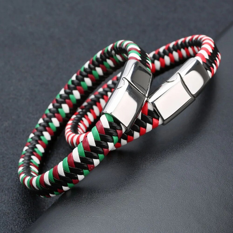 Uus mitmevärviline kangast nahast käevõru meeste roostevabast terasest magnetklamber, meeste naiste võlu käevõrud, kingitused meestele hulgimüük