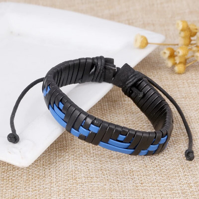 ZOSHI Brățări din piele de culoare albastră împletită pentru bărbați Bandă de braț Heren Brățări din piele naturală la modă cu cataramă magnetică