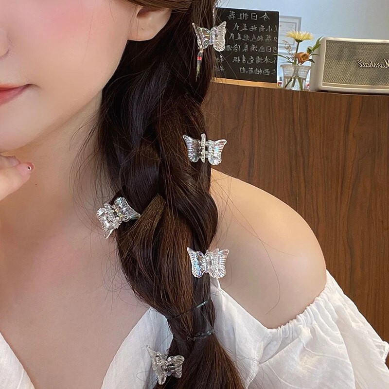 Mielos plaukų letenėlės, mielos, šaunios, mažos drugelio gėlės griebtuvas, pintos segtukai mergaitei, mielos permatomos, mini plaukų krabų spaustukai.