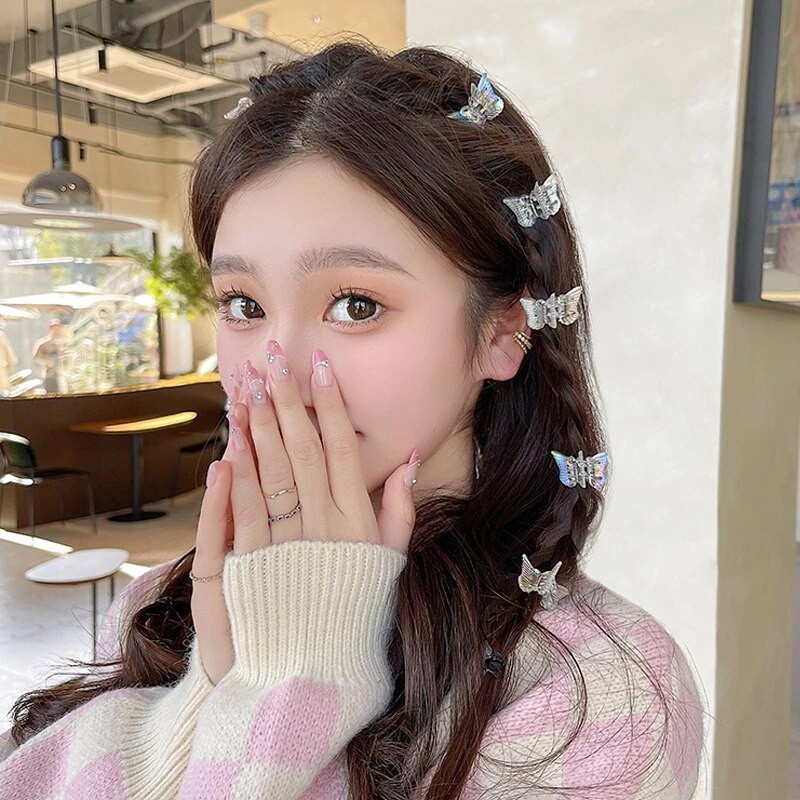 Mielos plaukų letenėlės, mielos, šaunios, mažos drugelio gėlės griebtuvas, pintos segtukai mergaitei, mielos permatomos, mini plaukų krabų spaustukai.