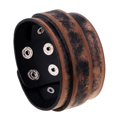 ZORCVENS Brățară Punk din piele naturală nouă pentru bărbați Brățări late vintage Wrap Bijuterii la modă pentru femei și bărbați