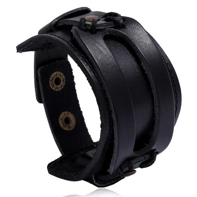 ZORCVENS Brățară Punk din piele naturală nouă pentru bărbați Brățări late vintage Wrap Bijuterii la modă pentru femei și bărbați