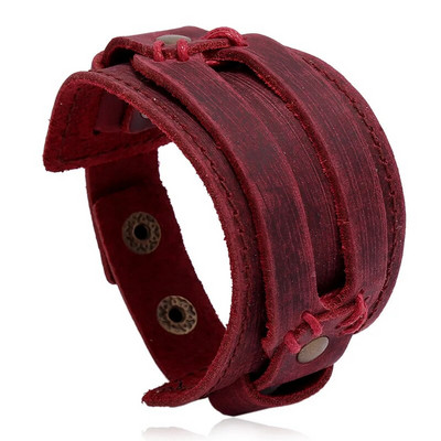 ZORCVENS Brățară Punk din piele naturală nouă pentru bărbați Brățări late vintage Wrap Bijuterii la modă pentru femei și bărbați