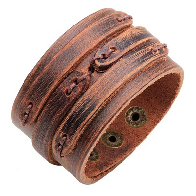 ZORCVENS Brățară Punk din piele naturală nouă pentru bărbați Brățări late vintage Wrap Bijuterii la modă pentru femei și bărbați