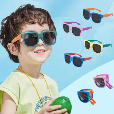 Ochelari de soare plianți colorați în aer liber Ochelari de soare pentru copii, băieți, fete, design de marcă, ochelari pătrați, protecție pentru ochelari pentru copii Uv400