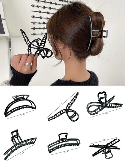Vienkāršs melns Claw Crab Elegant Girls metāla satveršanas klipšu galvassega sieviešu zirgaste Claw Clip Matu Rotaslietas Rotaslietas Rotas aksesuārs