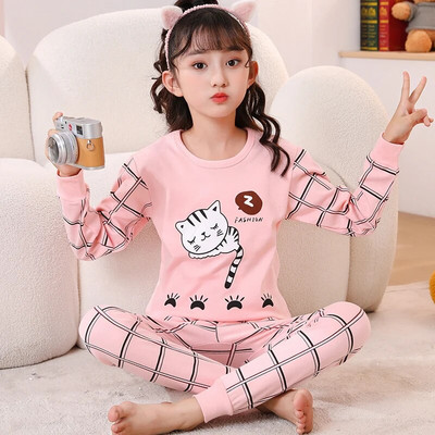 Cute Cat Pajamas for Girls Homewear Boys Cartoon Sleepwear Autumn Winter Underwear Sets for Children Teen Long Sleeve Pyjamas