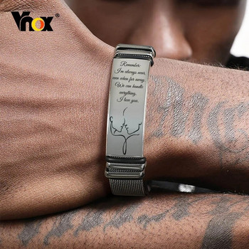 Безплатни персонализирани гривни Vnox за мъже, 16 мм гривна от неръждаема стомана с регулируема мрежеста каишка за часовник, ежедневна готина гривна за момче