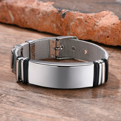 Brățări personalizate gratuit Vnox pentru bărbați, brățară din oțel inoxidabil de 16 mm cu banda de ceas din plasă reglabilă, brățară casual Cool Boy