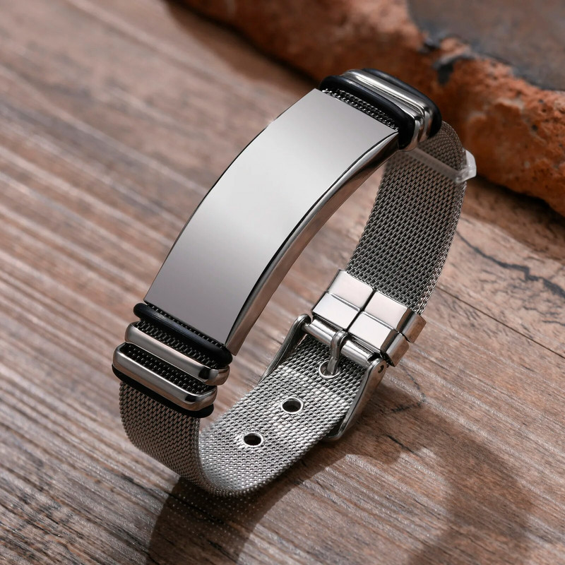 Brățări personalizate gratuit Vnox pentru bărbați, brățară din oțel inoxidabil de 16 mm cu banda de ceas din plasă reglabilă, brățară casual Cool Boy