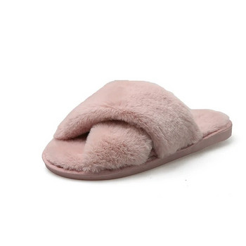 Παντόφλες για το σπίτι Χειμερινές γυναικείες μόδα από ψεύτικη γούνα Ζεστά παπούτσια Γυναικεία slip on flats Γυναικείες διαφάνειες Μαύρες ροζ ζεστές γούνινες παντόφλες για το σπίτι