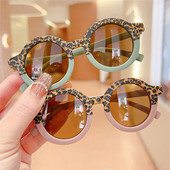 Fete Băieți Ochelari de soare drăguți cu desene animate Ochelari de soare pentru copii Ochelari de soare rotunzi retro leopard Ochelari de soare rotunzi în aer liber Uv400 Ochelari de umbră pentru bebeluși Ochelari de vedere