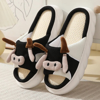 Дамски чехли Сладка карикатура Milk Cow Платформа за свободното време Домашни пързалки На открито Нехлъзгаща се дебела подметка Двойка Конопени сандали Дамски обувки