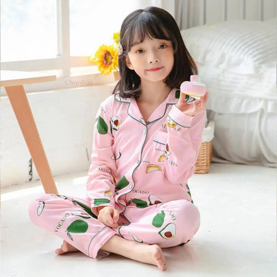 4, 6, 8, 10, 12 години Комплекти пижами за момичета Детски пижами с принт от розово авокадо Детски комплекти за спално облекло за момичета Пролет Есенни пижами Детски