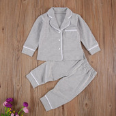 2 bucăți sugari copii fete băieți seturi de pijamale cu mânecă lungă cu rever nasturi cămașă top + pantalon bumbac ocazional copii lenjerie de noapte îmbrăcăminte de noapte
