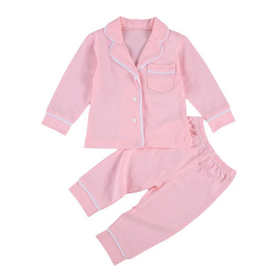 2 bucăți sugari copii fete băieți seturi de pijamale cu mânecă lungă cu rever nasturi cămașă top + pantalon bumbac ocazional copii lenjerie de noapte îmbrăcăminte de noapte