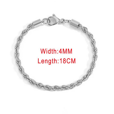 3/4MM Hip Hop din oțel inoxidabil frânghie scurtă brățară cu lanț pentru bărbați Simple Homme Punk lanț la mână bijuterii rapper de modă C048