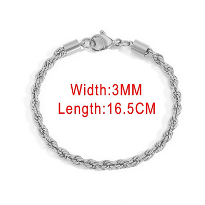 3/4MM Hip Hop din oțel inoxidabil frânghie scurtă brățară cu lanț pentru bărbați Simple Homme Punk lanț la mână bijuterii rapper de modă C048
