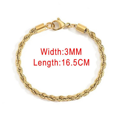 3/4MM Hip Hop din oțel inoxidabil frânghie scurtă brățară cu lanț pentru bărbați Simple Homme Punk lanț la mână bijuterii rapper de modă C048