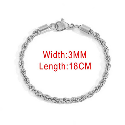 3/4MM Hip Hop din oțel inoxidabil frânghie scurtă brățară cu lanț pentru bărbați Simple Homme Punk lanț la mână bijuterii rapper de modă C048