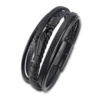 Mitmekihilisest nahast kombineeritud vahtralehtede aksessuaarid Lihtne stiil meeste roostevabast terasest nahast käevõru Klassikaline kingitus suur allahindlus