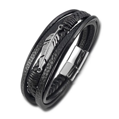 Mitmekihilisest nahast kombineeritud vahtralehtede aksessuaarid Lihtne stiil meeste roostevabast terasest nahast käevõru Klassikaline kingitus suur allahindlus